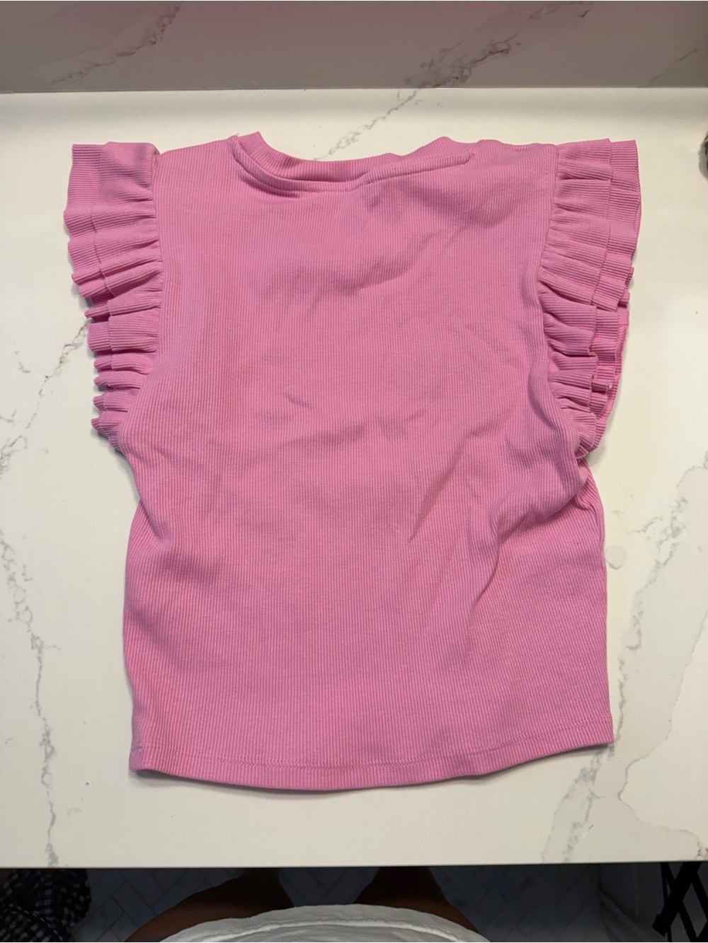 Zara Pink Ruffled Sleeve Ribbed Top - Picture 2 of 3